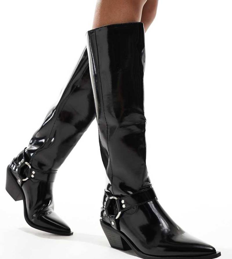 SEQWL - Kniehohe Westernstiefel in Schwarz, breite Passform von SEQWL Wide Fit