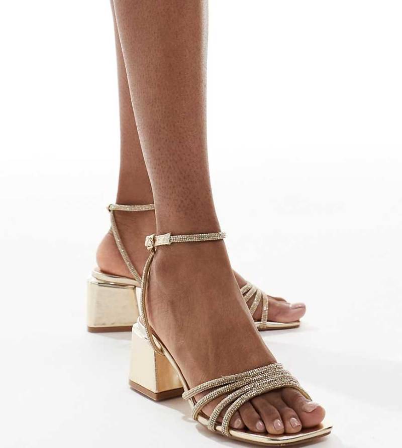 SEQWL - Riemchen-Sandaletten in Gold mit Blockabsatz, weite Passform-Goldfarben von SEQWL Wide Fit