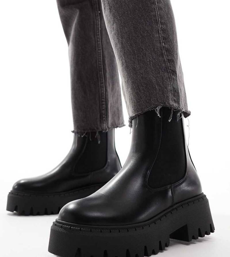 SEQWL Wide Fit - Ankle-Boots in Schwarz mit dicker Sohle, weite Passform von SEQWL Wide Fit