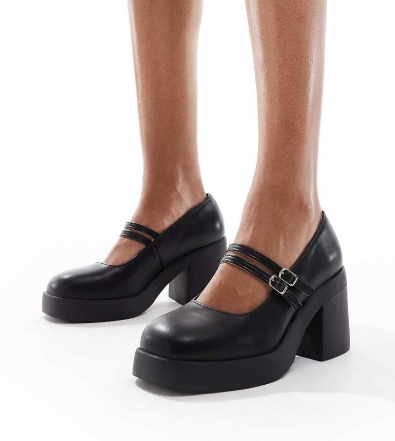 SEQWL Wide Fit - Audi - Riemchen-Mary-Jane-Schuhe in Schwarz, weite Passform von SEQWL Wide Fit