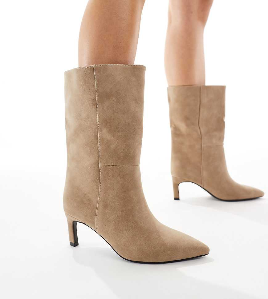 SEQWL Wide Fit - Benz - Stiefeletten in Taupe mit Kitten-Absatz, weite Passform-Neutral von SEQWL Wide Fit