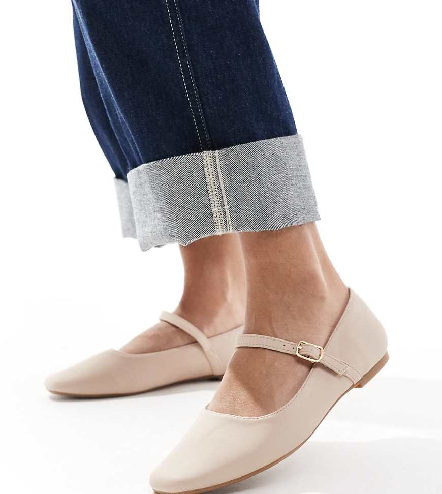 SEQWL Wide Fit - Flache Ballerinas in Beige mit Schnallen-Riemen-Bunt von SEQWL Wide Fit