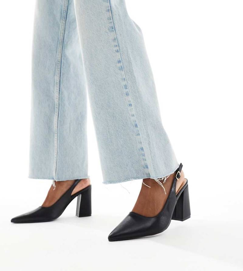 SEQWL Wide Fit - Hogan - Fersenriemen-Schuhe aus Wildlederimitat in Schwarz mit Blockabsatz, weite Passform von SEQWL Wide Fit
