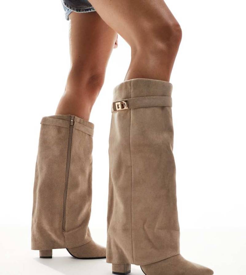 SEQWL Wide Fit - Ranger - Kniehohe Stiefel in Taupe mit Umschlag-Neutral von SEQWL Wide Fit