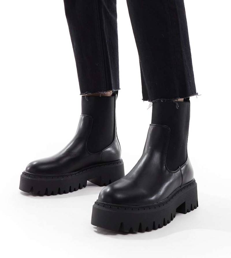 SEQWL Wide Fit - Stella - Chelsea-Stiefel in Schwarz mit dicker Sohle, weite Passform von SEQWL Wide Fit