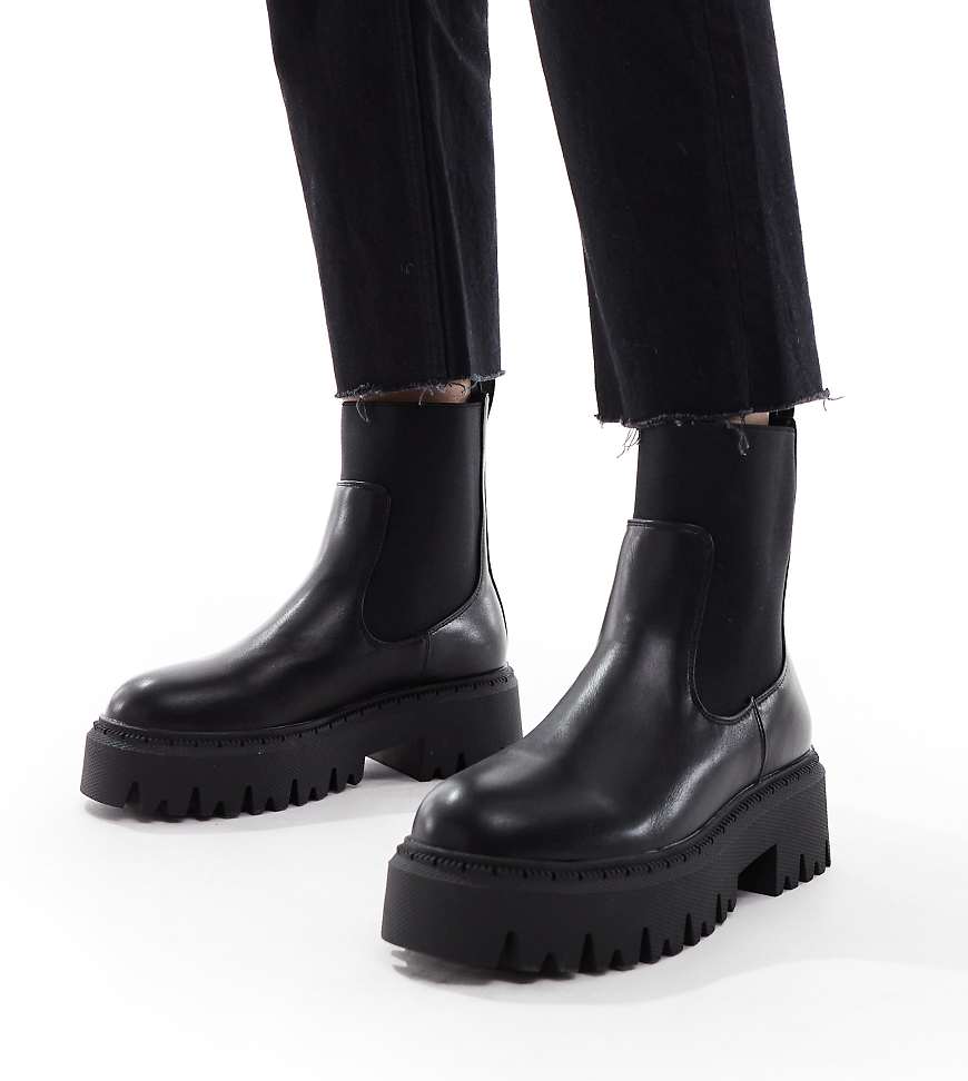 SEQWL Wide Fit - Stella - Chelsea-Stiefel in Schwarz mit dicker Sohle, weite Passform von SEQWL Wide Fit