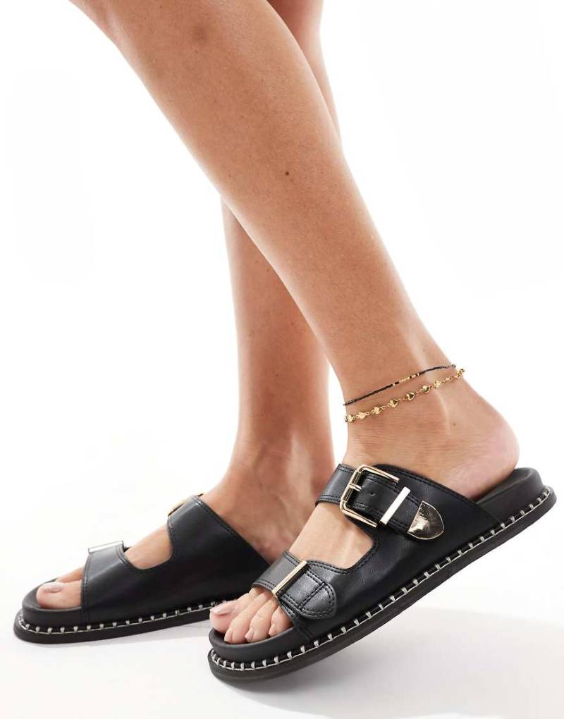 SEQWL - Flache Sandalen in Schwarz mit Kontrast-Details an der Sohle von SEQWL