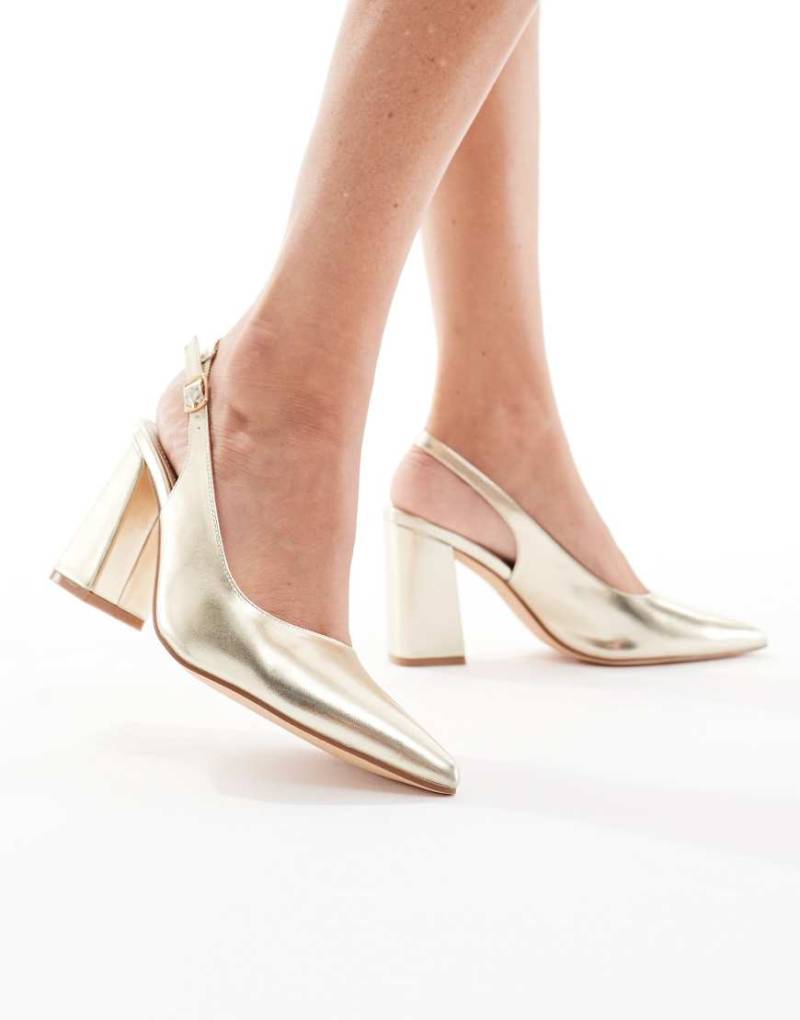 SEQWL - Hogan - Sandalen in Gold mit Blockabsatz und Fersenriemchen-Goldfarben von SEQWL