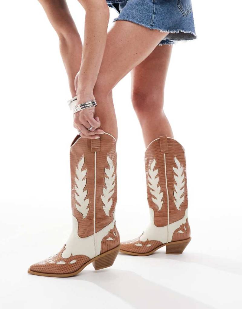 SEQWL - Lexus - Westernstiefel in Creme mit Farbblockdesign-Braun von SEQWL