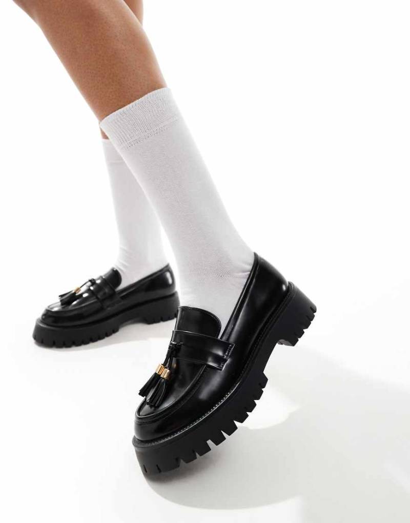 SEQWL - Loafer in Black Box mit dicker Sohle und Quastendetail-Schwarz von SEQWL