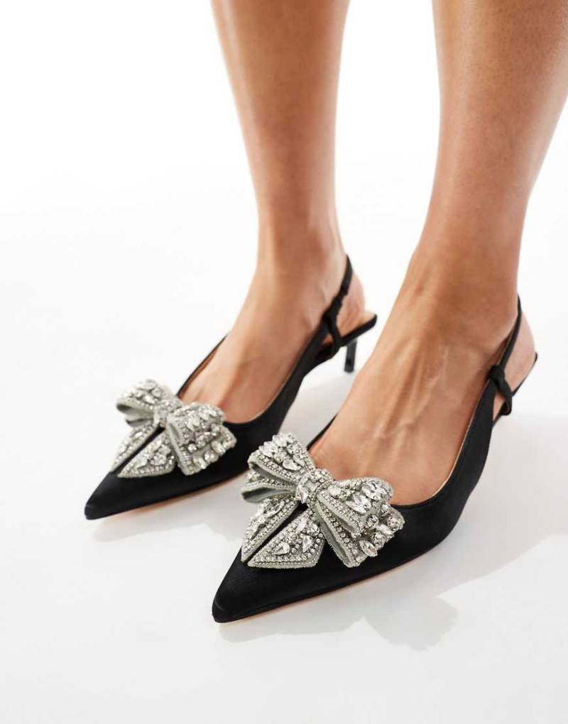 SEQWL - Milkybar - Absatz-Schuhe in Satinschwarz mit Schleifendetail von SEQWL