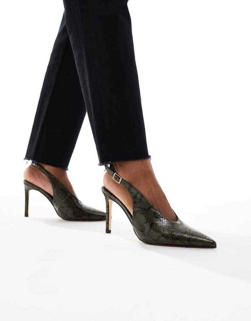 SEQWL - Petunia - Slingback-Pumps in Grün mit hohem Vorderblatt und Schlangenmuster von SEQWL