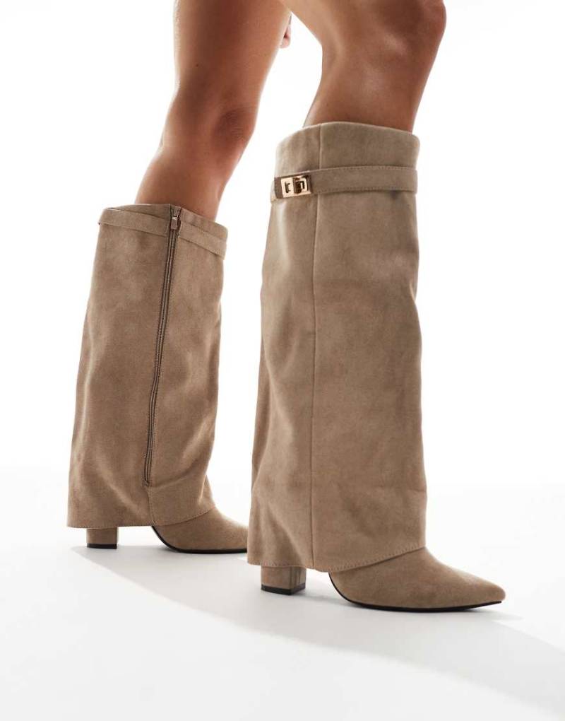 SEQWL - Ranger - Kniehohe Stiefel in Taupe mit Umschlag-Neutral von SEQWL