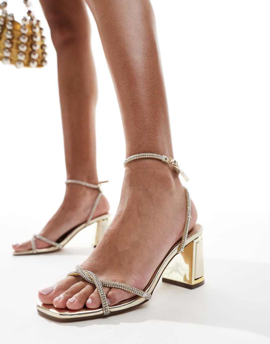 SEQWL - Sandaletten in Gold mit mittelhohem Blockabsatz und verzierten Riemchen-Goldfarben von SEQWL