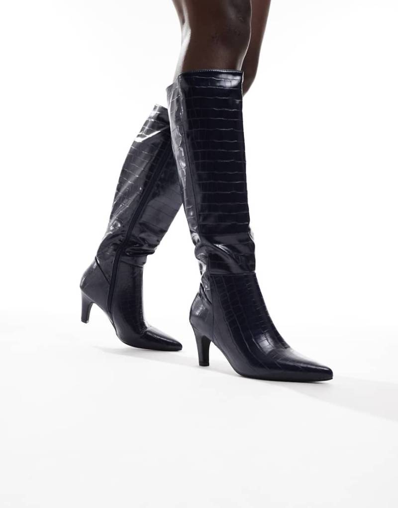 SEQWL - Starburst - Kniehohe Stiefel in Kroko-Marineblau-Grün von SEQWL