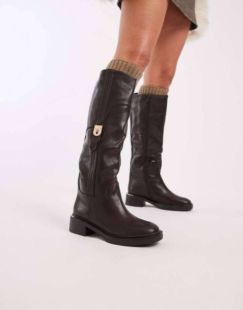 SEQWL - Twix - Elegante Reitstiefel in Schokobraun mit Schnallen-Brown von SEQWL