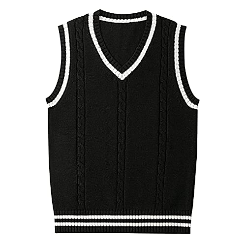 SERAPHY Herren Damen Pullunder, Ärmellos V-Ausschnitt Baumwollwesten, Jungen Mädchen Klassisch Gestrickte Gestreifte Pullover für Frühling Herbst Winter-BK-L von SERAPHY