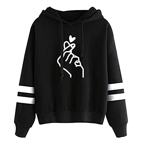 SERAPHY KPOP Hoodie süße Liebesgesten Ausdrücken,Paare Hoodie, Liebe Dich Hip Hop Hooded Sweatshirts, KPOP Langarm Pullover Tops Bluse-Schwarz-L von SERAPHY