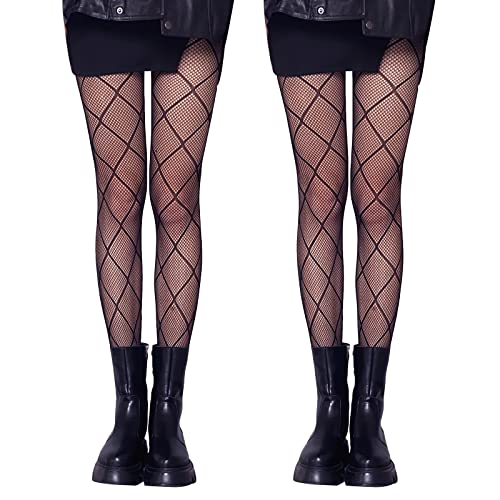 SERAPHY Strumpfhosen Damen Muster, Hohe Taille Sexy Netzstrumpfhose mit Reizvollen und Charmanten Aushöhlen Muster, Schiere Mesh Loch Strumpfhose-Schwarze Kreuz und Quer(2 paar) von SERAPHY