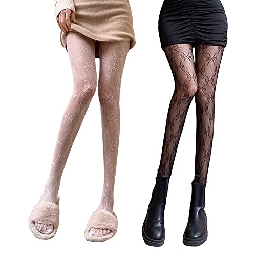 SERAPHY Damen Gemusterte Strumpfhose Fischnetz Blumenstrümpfe Sexy Strumpfhosen Strümpfe Leggings für Party Club 2 Paar, Weißer Schmetterling und schwarzer Schmetterling, Einheitsgröße von SERAPHY