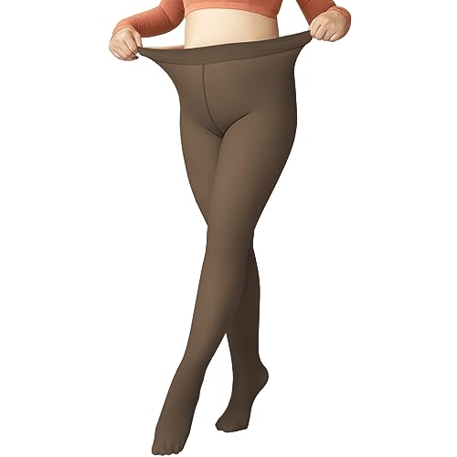 SERAPHY Plus Size Thermostrumpfhosen für Damen, Fleece Strumpfhosen Damen Winter Thermo Leggings Damen Fake Transparent Fleece Tights-voller Fuß-braun-230g von SERAPHY