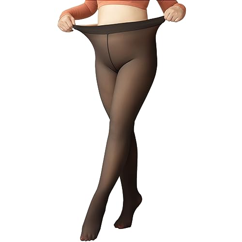 SERAPHY Plus Size Thermostrumpfhosen für Damen, Fleece Strumpfhosen Damen Winter Thermo Leggings Damen Fake Transparent Fleece Tights-voller Fuß-schwarz-230g von SERAPHY