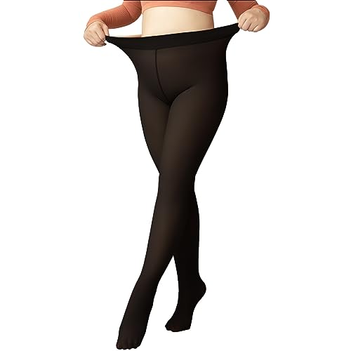 SERAPHY Plus Size Thermostrumpfhosen für Damen, Fleece Strumpfhosen Damen Winter Thermo Leggings Damen Fake Transparent Fleece Tights-voller Fuß-blickdicht schwarz-320g von SERAPHY