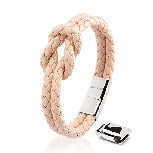 SERASAR Armband Damen Rosa 16cm - Leder Frauen Echt Geschenk Schachtel Knoten Schmuck Armbänder Armkette Freundin Schwester Mädchen Partner Geschenke Pärchen Paar Mama von SERASAR