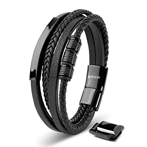 SERASAR Armband Herren 20cm Schwarz Männer-Armband Leder-Armreif Herren-Lederband Herrenarmreif Armschmuck Leder-Schmuck Herrenschmuck Armkette Flecht-Armband Leder-Wickelarmband Leder-Kette Leather SERASAR Armband Herren 20cm Schwarz Männer-Armband Leder-Armreif Herren-Lederband Herrenarmreif Armschmuck Leder-Schmuck Herrenschmuck Armkette Flecht-Armband Leder-Wickelarmband Leder-Kette Leather von SERASAR