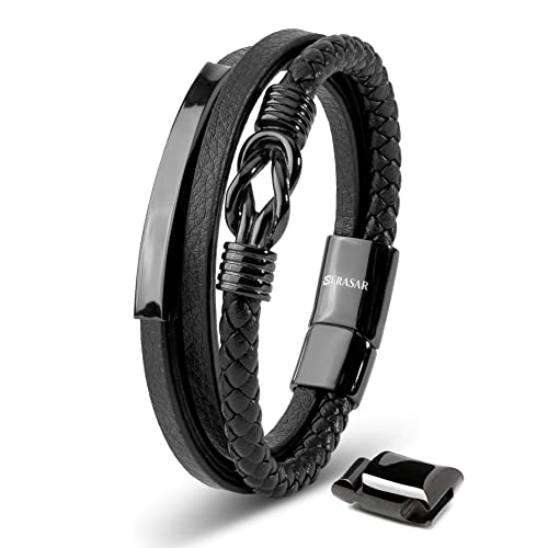 SERASAR Armband Jungen 17cm Schwarz Männer Leder Armreif Herren Lederband Herrenarmreif Armschmuck Schmuck Armkette Flecht Wickelarmband Kette Leather von SERASAR