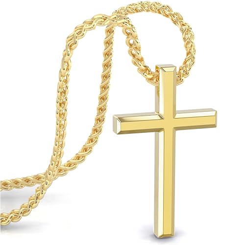 SERASAR Gold Kette Herren Kreuz - 60cm für Männer mit Herrenkette Christen kruzifix Cross Chain Weihnachten Hochzeitsgeschenk von SERASAR