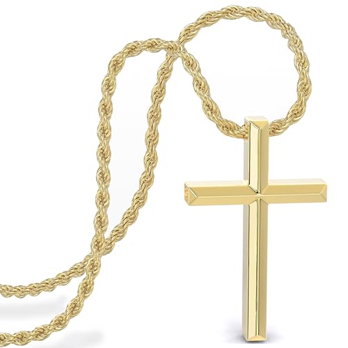 SERASAR Gold Kette Herren Kreuz - 60cm für Männer mit Herrenkette Christen kruzifix Cross Chain Weihnachten Hochzeitsgeschenk von SERASAR