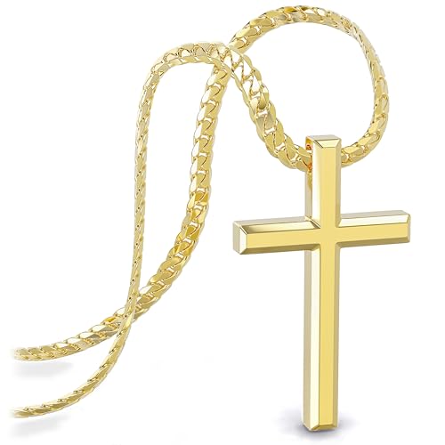 SERASAR Gold Kette Herren Kreuz Anhänger für Männer mit Herrenkette Christen kruzifix Cross Chain Kubanische von SERASAR