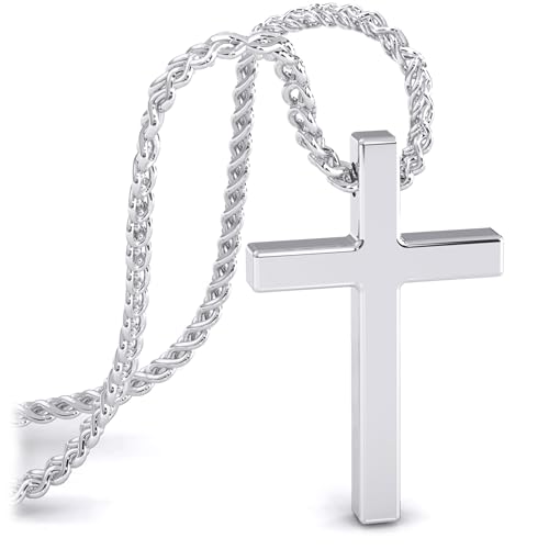 SERASAR Halskette Kreuz Herren Kette mit Anhänger 50cm Silber-Schmuck Männer-Schmuck Geschenk-Idee für Herren Jesus Kette Geschenk für Männer Kreuz-Kette Silber Herren kreuz-anhänger von SERASAR