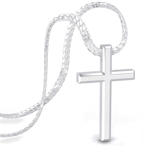 SERASAR Kreuz Kette Herren Schmuck Edelstahl Silber Halskette Cuban Chain Männer Geburtstagsgeschenk für Man von SERASAR
