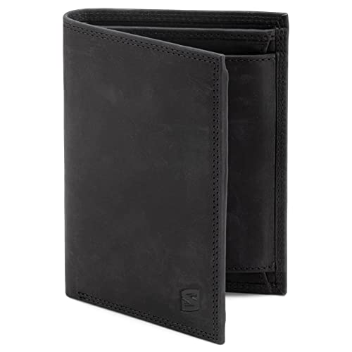 SERASAR | Leder Geldbörse Herren [Vintage] mit RFID Schutz | Schwarz | Echtleder | 12 Kartenfächer | Inklusive Geschenkschachtel | Tolle Geschenkidee | Leather Wallet for Men | Geldbeutel Männer von SERASAR