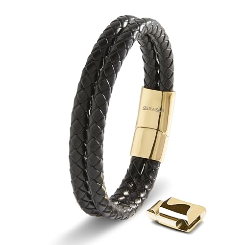 SERASAR Lederarmband Herren 23cm Gold Männer Armband Leder Armreif Lederband Herrenarmreif Armschmuck Schmuck Armkette Flecht Wickelarmband Armbändchen von SERASAR