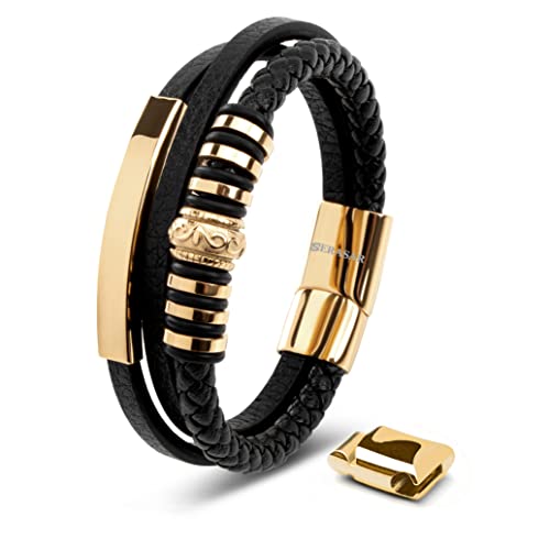 SERASAR Lederarmband für Männer 20cm Gold Herren-Armband Leder-Armreif Herren-Lederband Herrenarmreif Armschmuck Leder-Schmuck Herrenschmuck Armkette Flecht-Armband Leder-Wickelarmband Leder-Kette von SERASAR