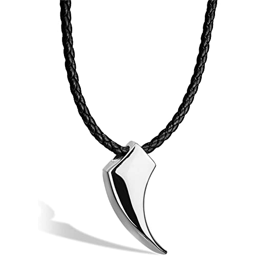 SERASAR Lederkette Herren Leder-Halskette mit Anhänger - 50cm Silber - Lederband Kette mit Schmuck-Schachtel für Männer - Echtleder - Geschenk für Männer - Leather Necklace Men Jewelry Band von SERASAR