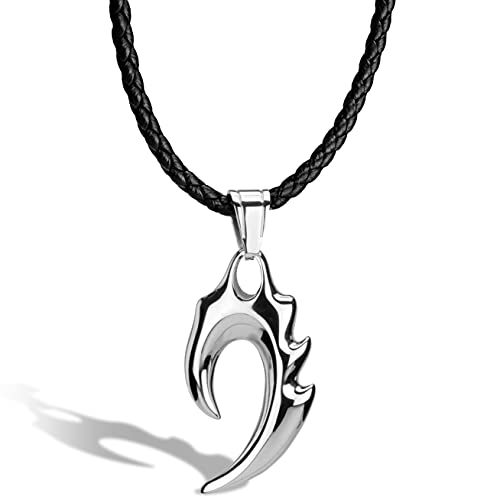 SERASAR Lederkette Herren Leder-Halskette mit Anhänger - 60cm Silber - Lederband Kette mit Schmuck-Schachtel für Männer - Echtleder - Geschenk für Männer - Leather Necklace Men Jewelry Band von SERASAR