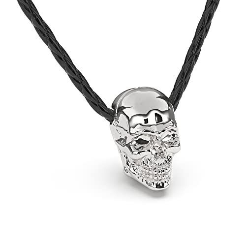 SERASAR Lederkette Männer Leder-Halskette mit Skull-Head Anhänger - 60cm Silber - Wikinger Silber-Kette mit Schmuck-Schachtel - Echtleder - Geschenk für Männer - Wikinger-Schmuck von SERASAR