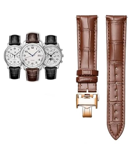 SERDAS 18 19 20 21 22 mm echtes Kalbsleder-Armband für Master L2 L3 L4 L2.628 L2.673 Rindsleder-Uhrenarmband(Brown-rosegold,18mm) von SERDAS