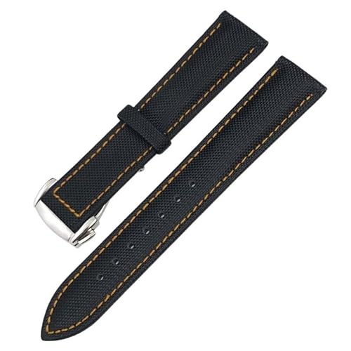 SERDAS 19 mm 20 mm 21 mm 22 mm hochdichtes Nylon-Leder-Armband, für Omega x Seamaster Speedmaster AT150 De Ville Stoffuhr, Ersatzarmband(Black orange Round,19mm) von SERDAS