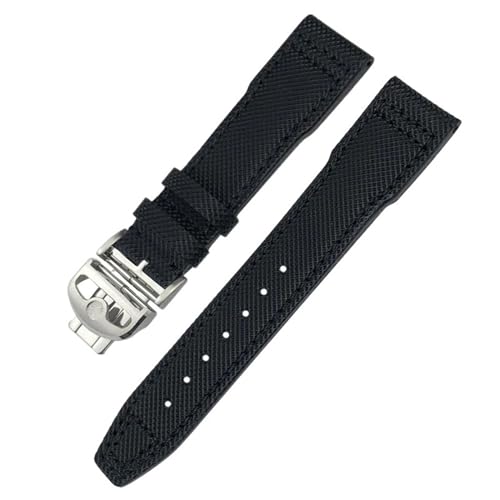 SERDAS 20 mm 21 m Echtleder-Uhrenarmband für IWC Portofino Pilotenuhren IW3777, Nylon, grün, blau, schwarz, Rindslederarmband(Black Folding,20mm) von SERDAS