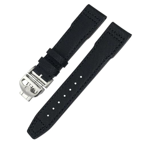 SERDAS 20 mm 21 mm Nylon-Echtleder-Uhrenarmband für IWC Portofino Pilotenuhren IW3777, grün, blau, schwarz, Rindslederarmband(Black Folding,20mm) von SERDAS