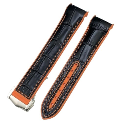 SERDAS 20 mm 22 mm neues zweifarbiges Armband passend für Omega Planet Ocean Seamaster Gummi-Silikon-Nylon-Leder-Uhrenarmband(Black org L2,20mm) von SERDAS