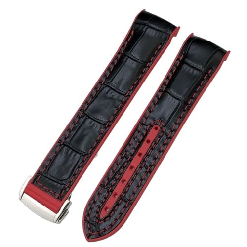 SERDAS 20 mm 22 mm neues zweifarbiges Armband passend für Omega Planet Ocean Seamaster Gummi-Silikon-Nylon-Leder-Uhrenarmband(Black red L1,20mm) von SERDAS