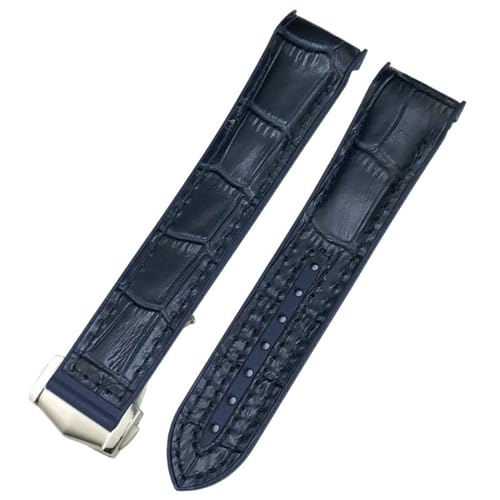 SERDAS 20 mm 22 mm neues zweifarbiges Armband passend für Omega Planet Ocean Seamaster Gummi-Silikon-Nylon-Leder-Uhrenarmband(Blue leather2,20mm) von SERDAS