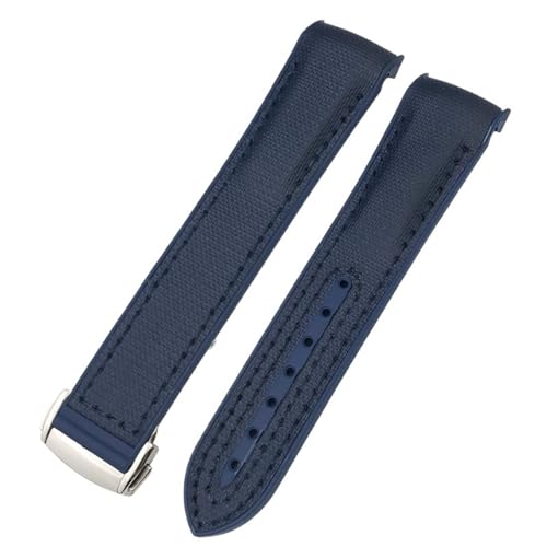 SERDAS 20 mm 22 mm neues zweifarbiges Armband passend für Omega Planet Ocean Seamaster Gummi-Silikon-Nylon-Leder-Uhrenarmband(Blue nylon1,22mm) von SERDAS