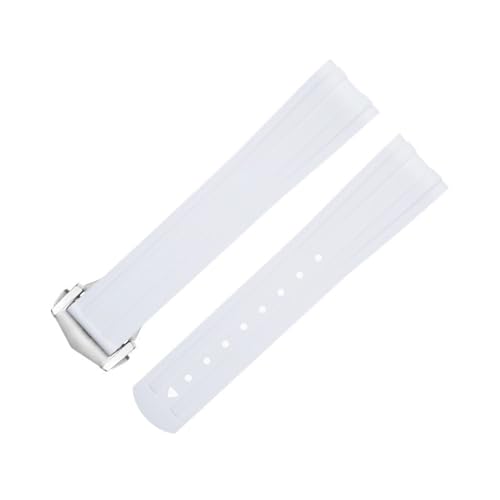 SERDAS 20 mm FKM Fluorkautschuk mit gebogenem Ende für Omega-Armband für Seamaster 300 Diving Ersatz-Uhrenarmbänder mit Faltschließe aus Edelstahl(White 4) von SERDAS